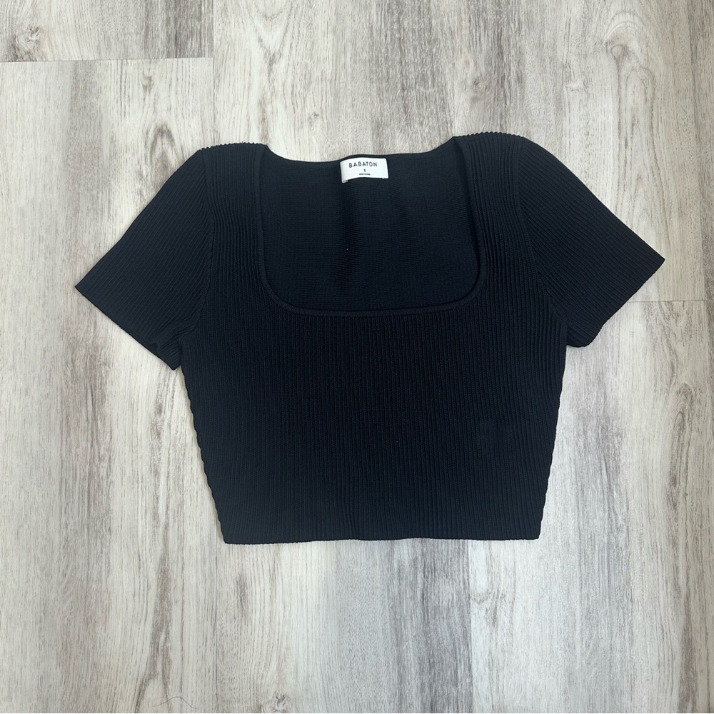 Aritzia‎ Babaton Scuplt Knit Crop Top Black Size S